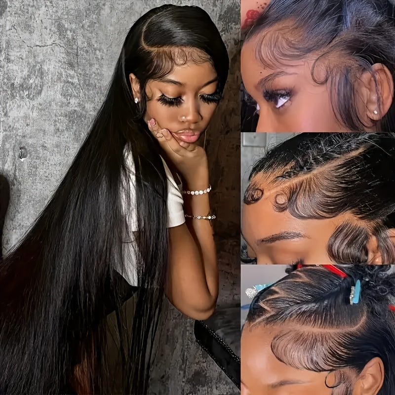 4X4 HD Lace Closure Wig - 100% Human Hair, No Glue Needed, Pre-Plucked Straight Hair, 200% Density, Elegant Style for Women, Perfect for Role-Playing And Casual Attire, Everyday Hairpiece | Natural Appearance | Natural Textur